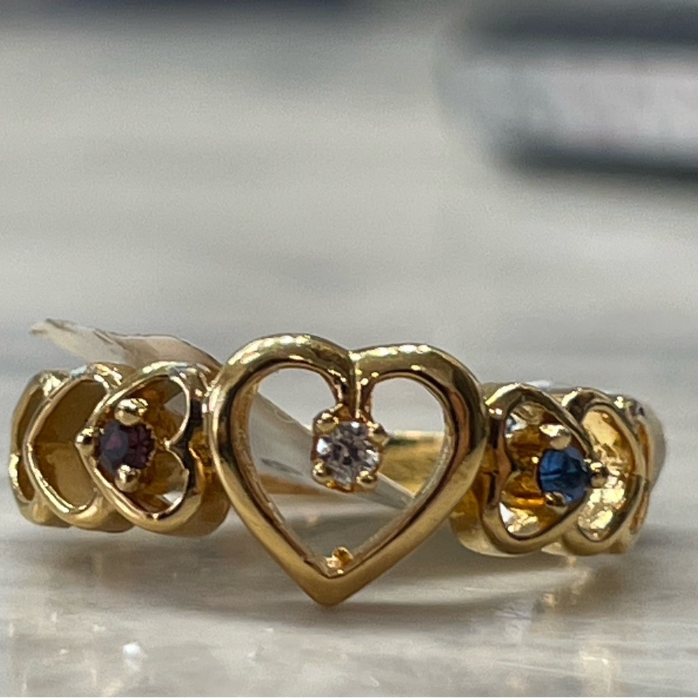 Gold Tone seventh Heart CZ Ring Purple Blue Clear Stone Size 6.75 - Picture 3 of 16